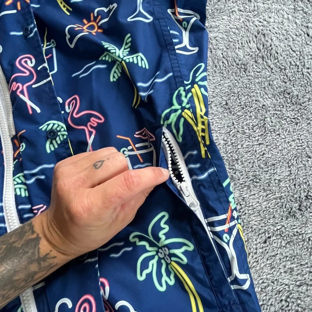 Chubbies Swim Jacket Oversized Medium Neon Y2K Flamingo Full Zip Beach 16775